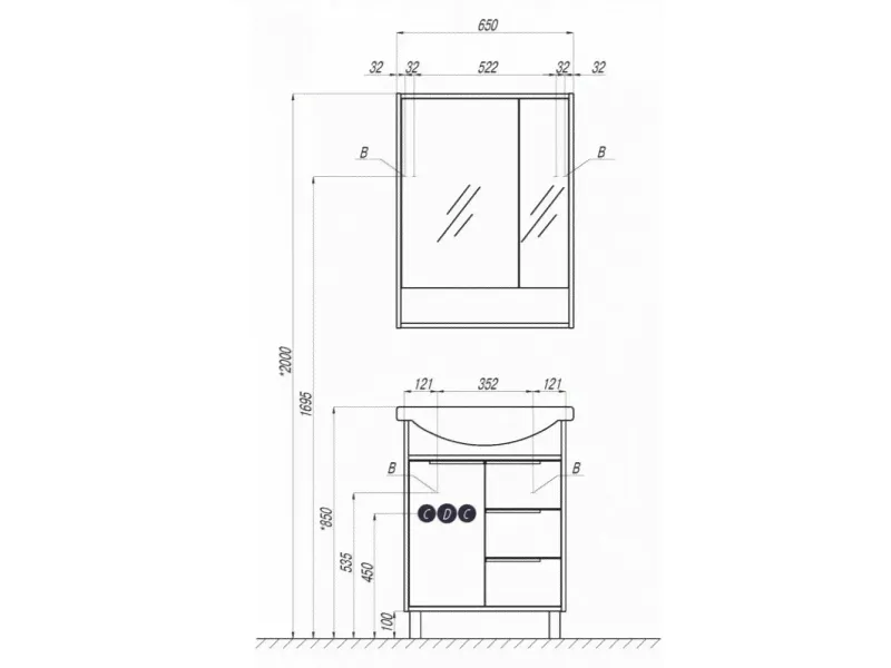 Шкаф-зеркало Акватон Рико 65 см 1A215202RIB90-0